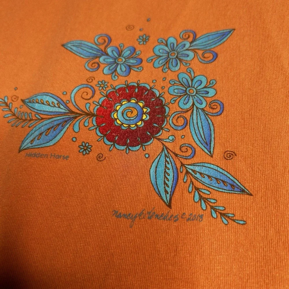 Sabaku Artwear Top Floral Horses Size Xl Orange Artsy - Picture 7 of 7